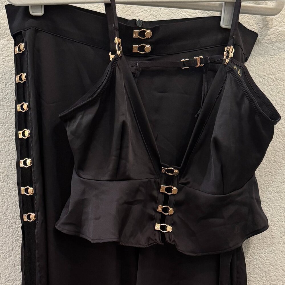 Honey Birdette Melissa Black Satin Lounge Set - XS/S
